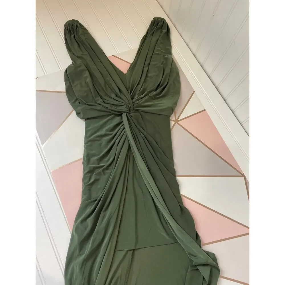 NWT MISA Los Angeles Olive Green Leza Gathered Crossover Tulip Maxi Dress Size S